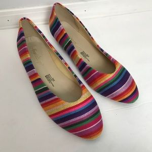 Angel Steps Striped Canvas Wedges